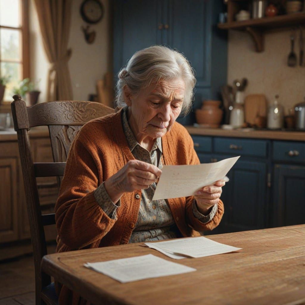 Aged Widow's Grief in Warm, Golden Light