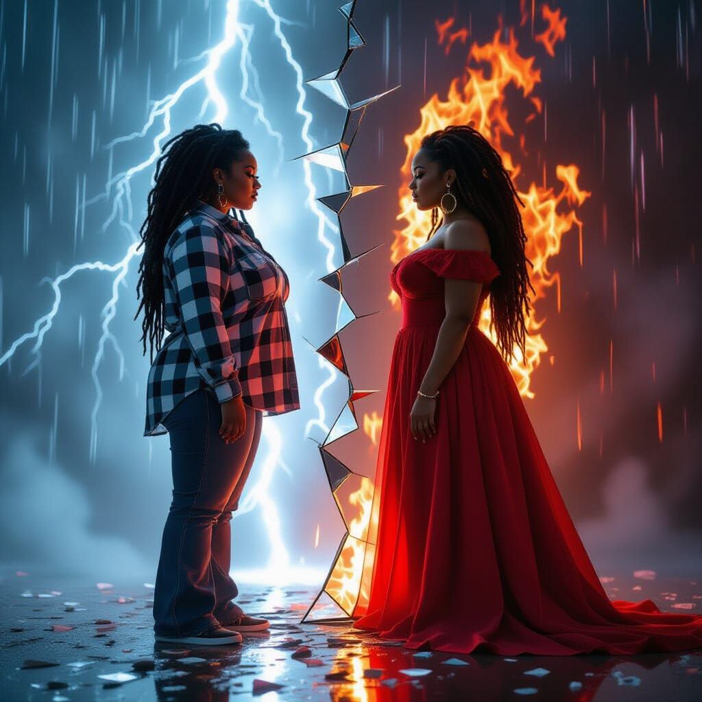 Dual African American Women: Serenity vs Passion in Surreal ...