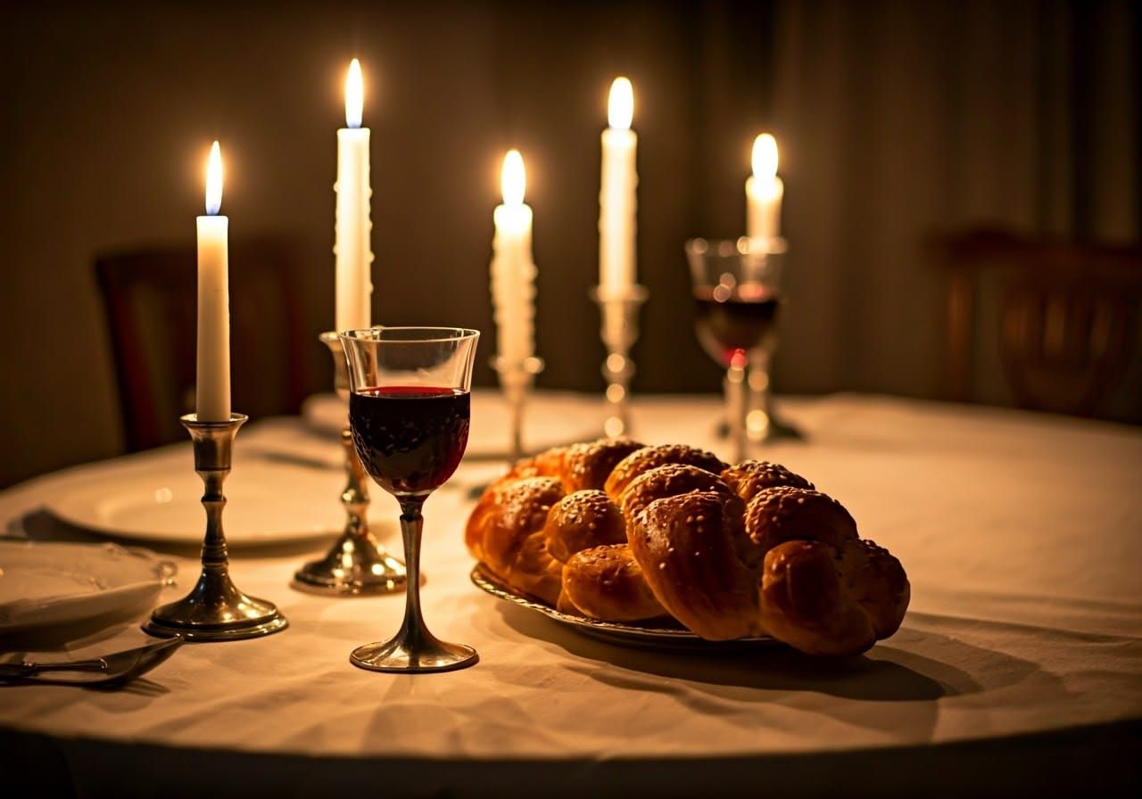 Elegant Shabbat Table Radiates Warm, Inviting Light in Impre...