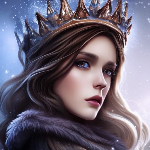 Attractive Woman with Diamond Crown in Winter Scene