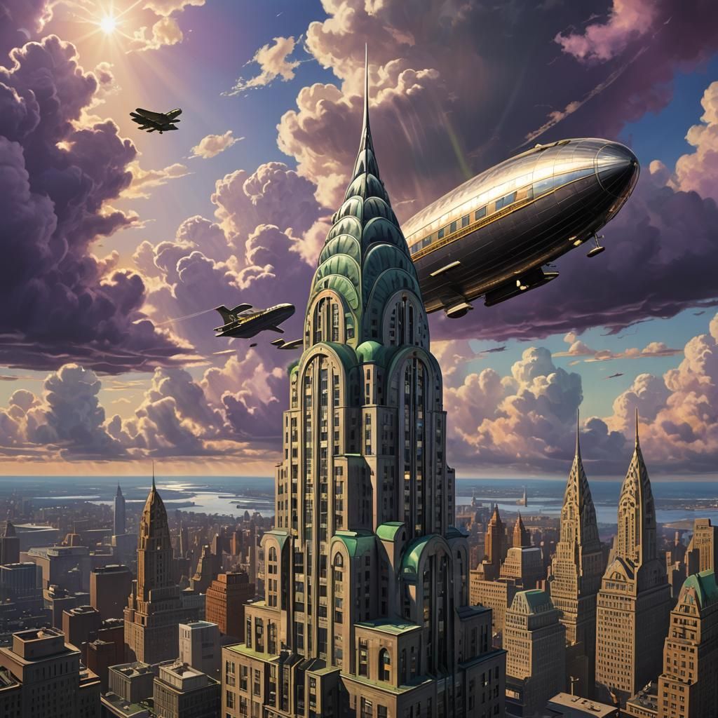 Chrysler Building and Hindenburg Zeppelin: Fantasy Concept A...