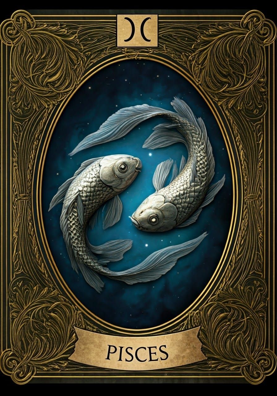 Pisces Tarot Card in Art Nouveau Style