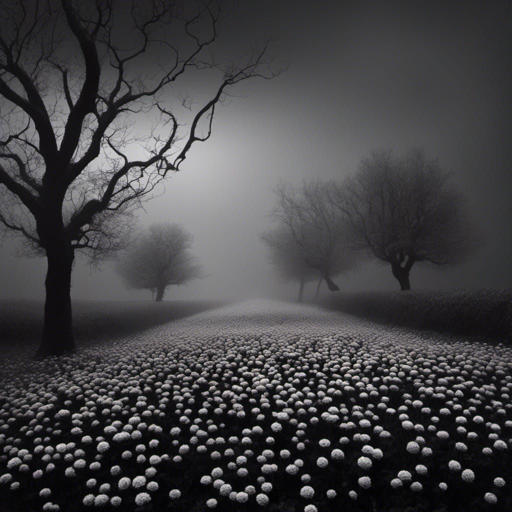 Monochrome Dark Landscape in Impressionist Style