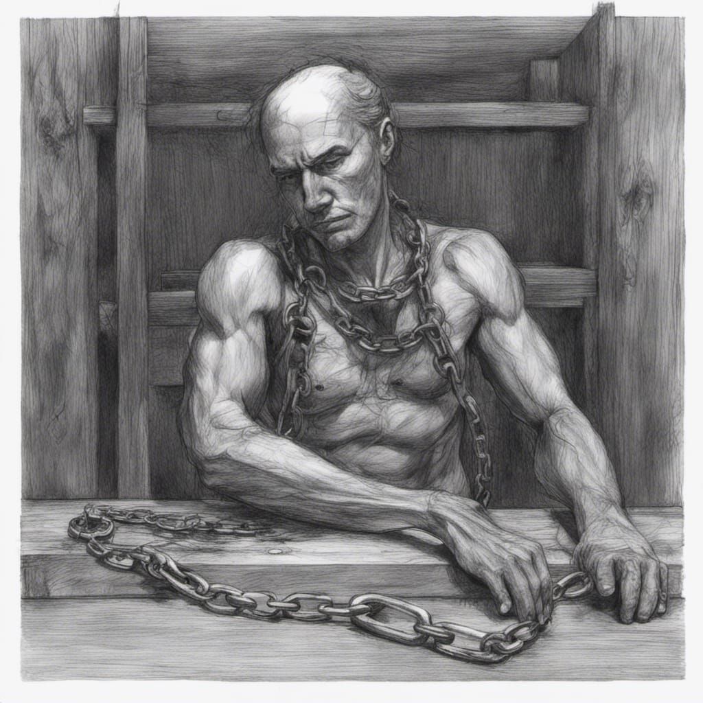 Chained Man: Hyperdetailed Charcoal Fantasy Sketch
