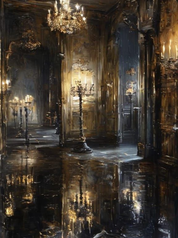 Ethereal Gothic Manor in Monochromatic Shadows