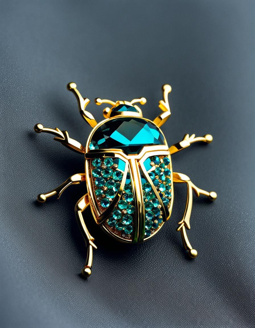 Crystal Beetle Brooch Shimmers with Light