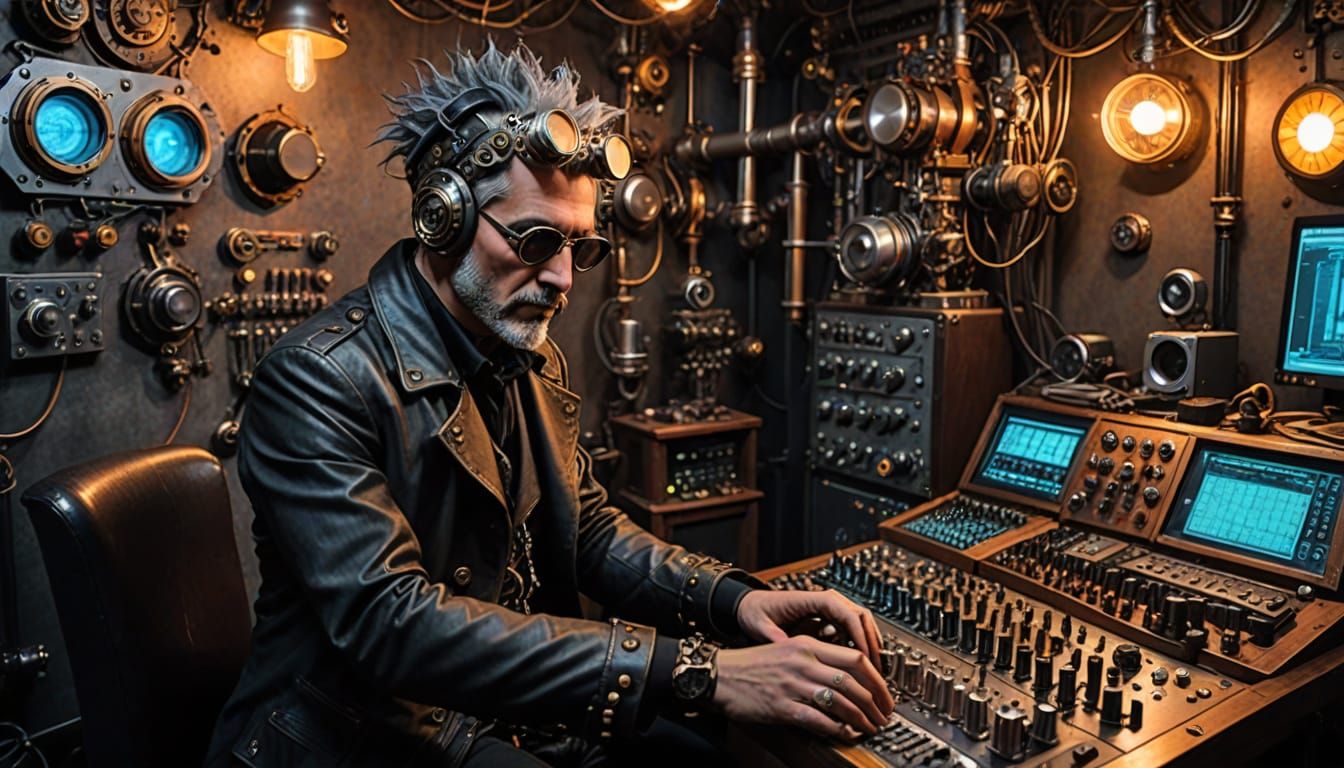 Steampunk Music Producer Celebrates New Track in Vibrant Stu...