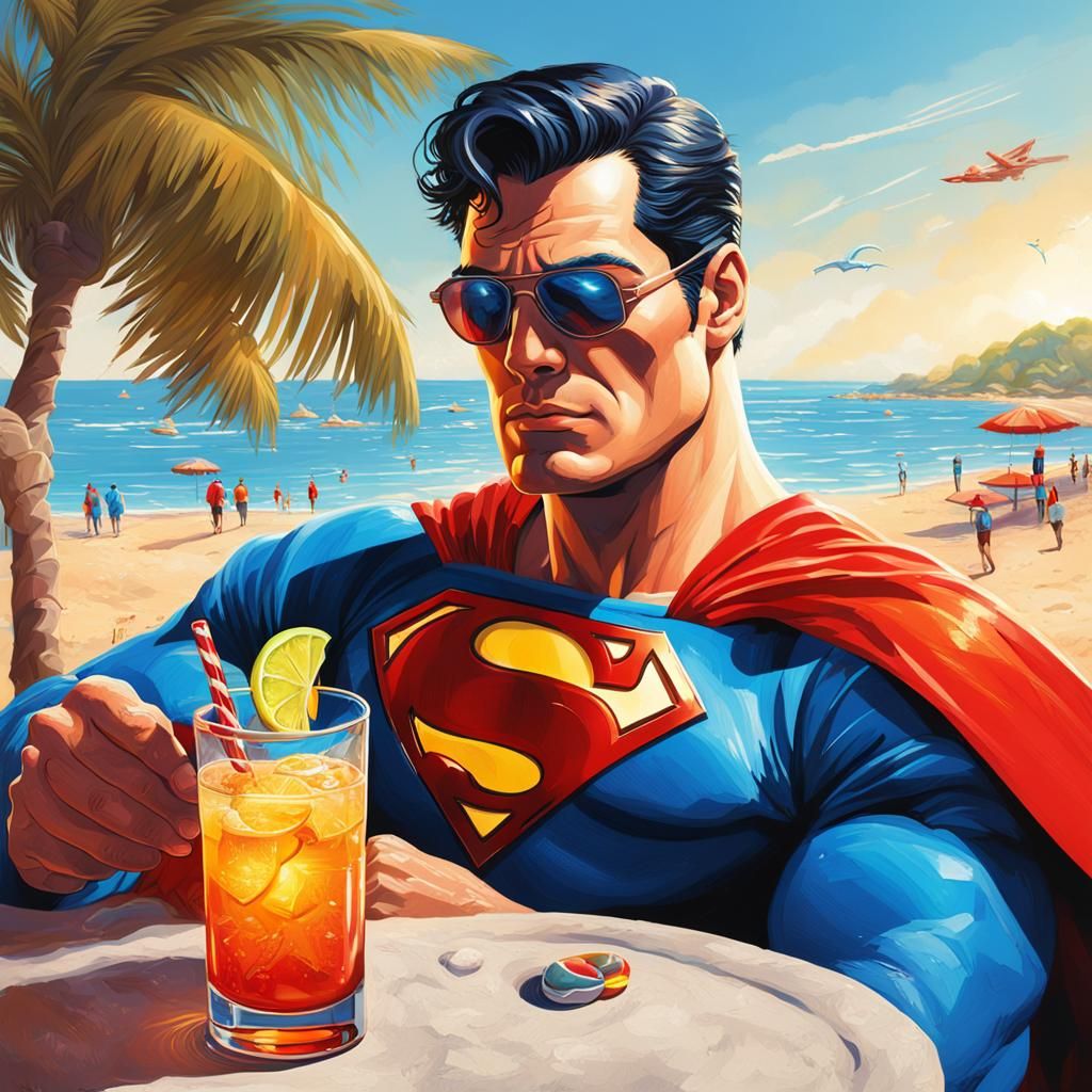 Superman's Beach Holiday: Hyperrealistic Concept Art