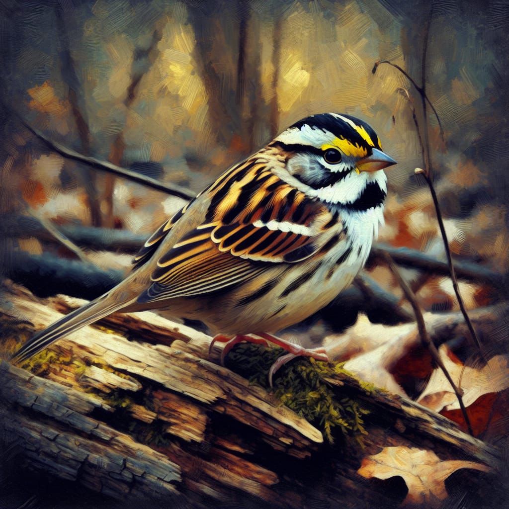 Sparrow Amidst Forest Glade in Oil Painting Style