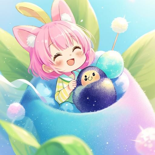 Hyperrealistic Kawaii Illustration of Child with Boba