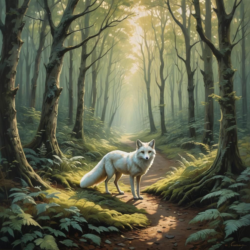 Mystical Fox Crossing Lavish Forest Path