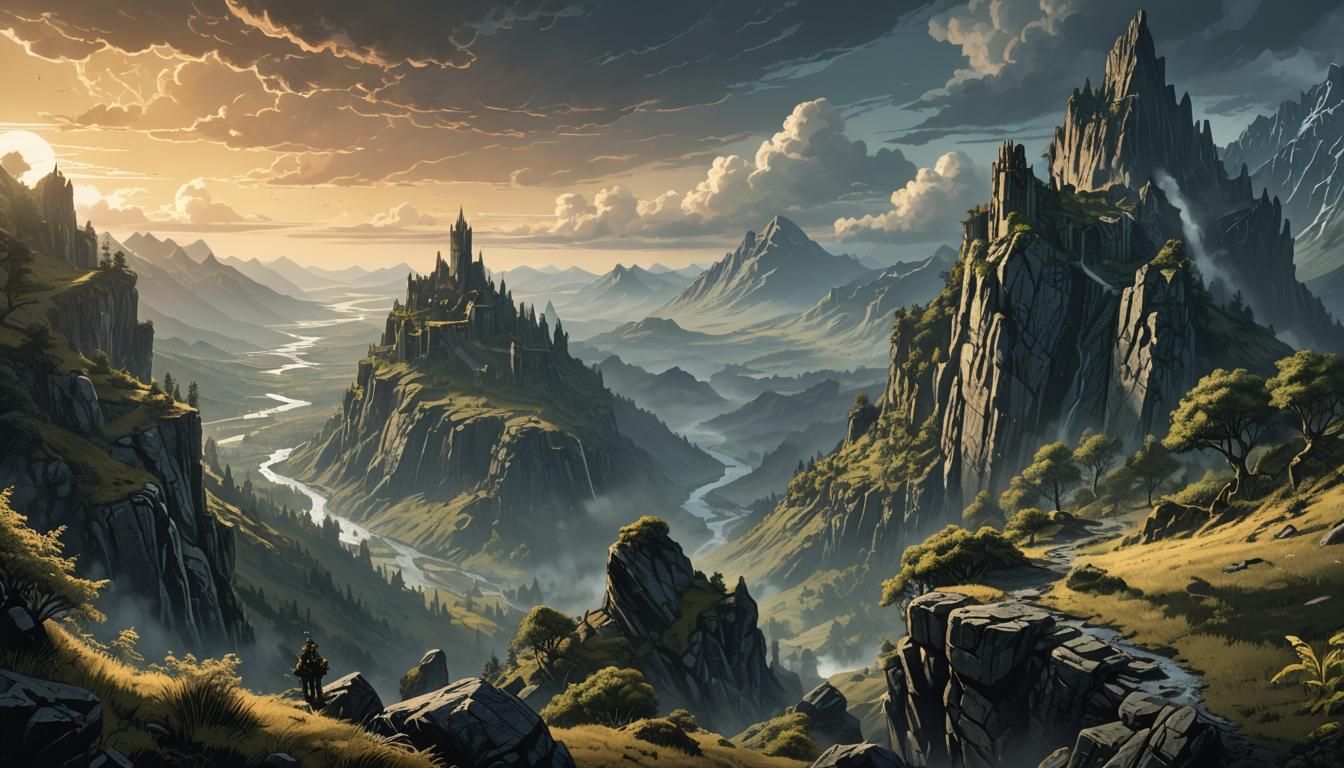 Magnificent Valley View from Cliff Edge at Dawn