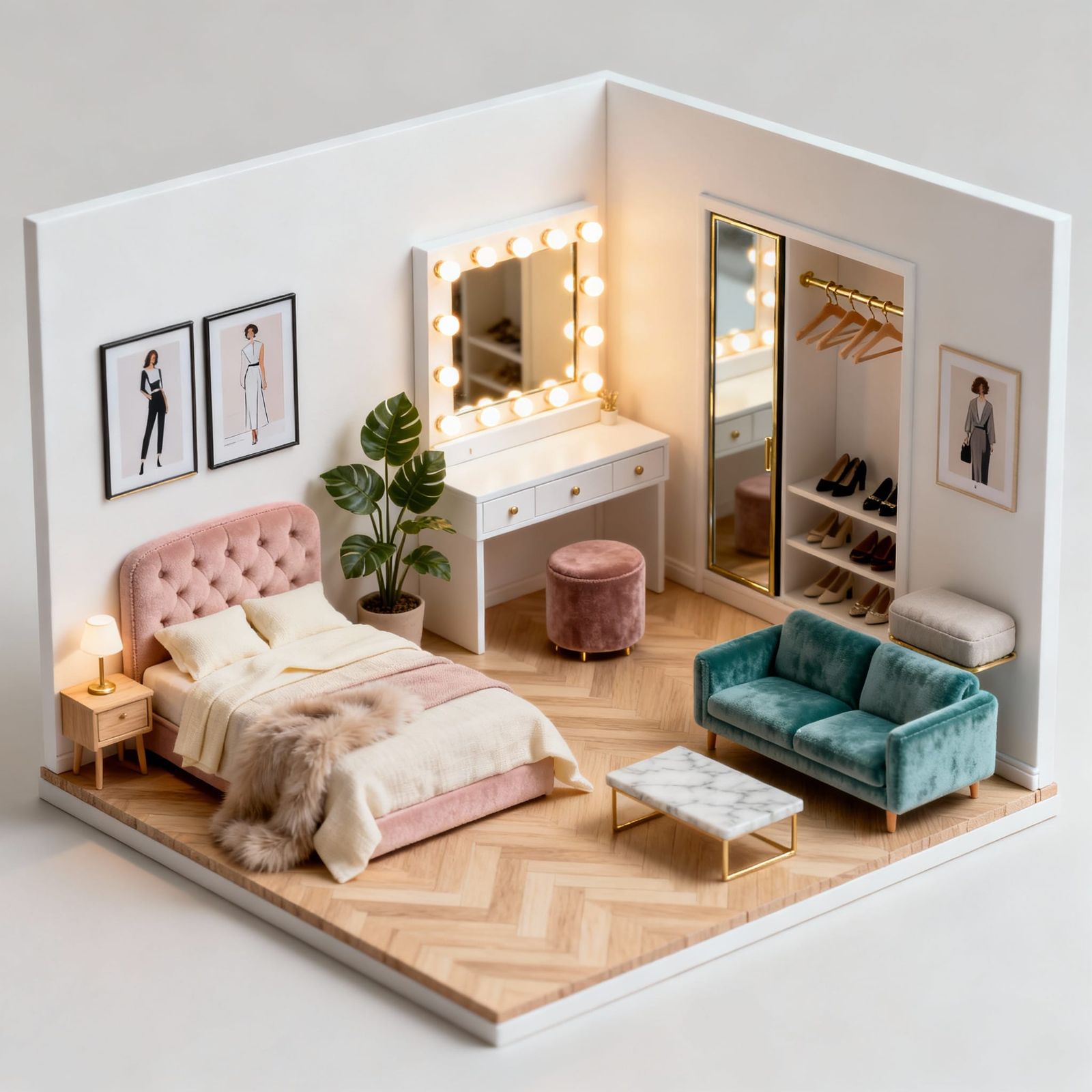 Modern Scandinavian Miniature Bedroom Diorama