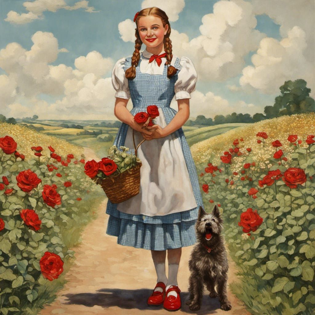 Dorothy and Toto in Rockwell Style