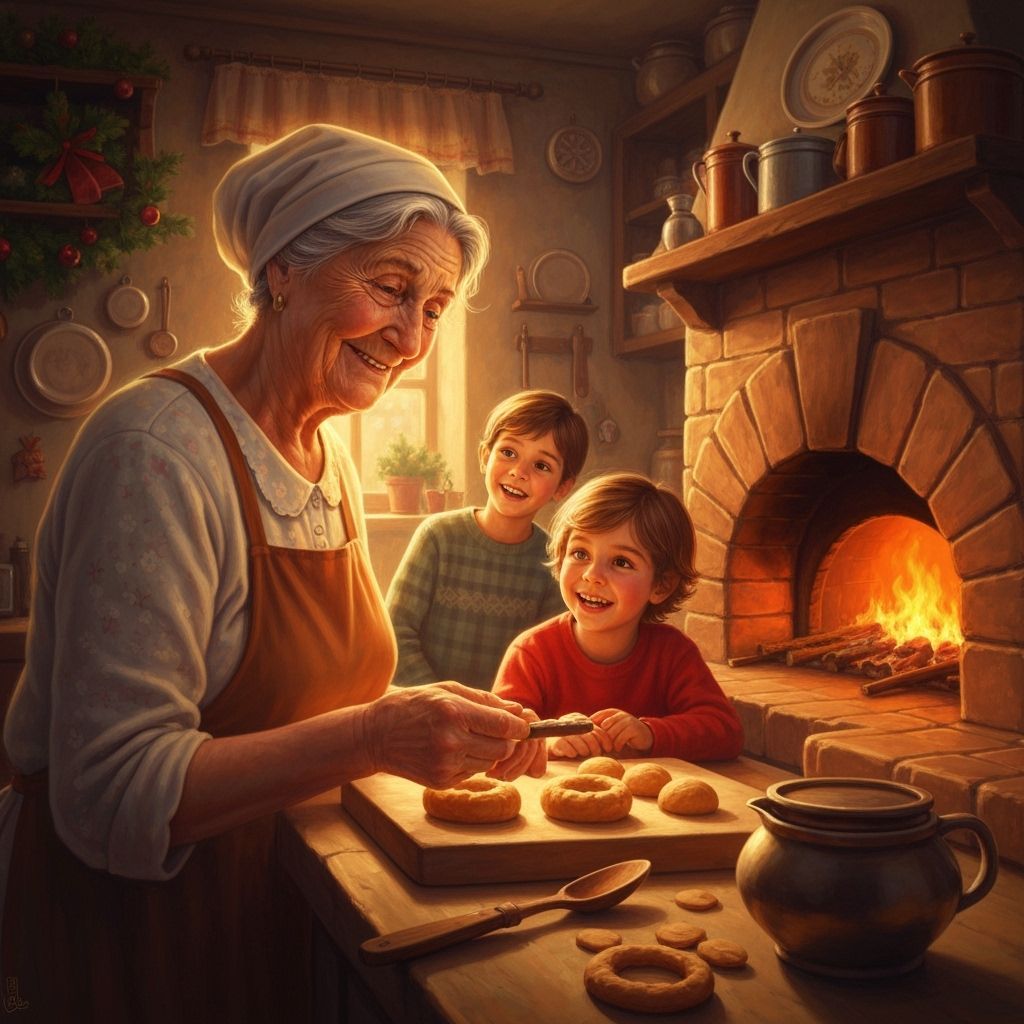 Grandmother Prepares Christmas Treats in Cozy Italian Kitche...