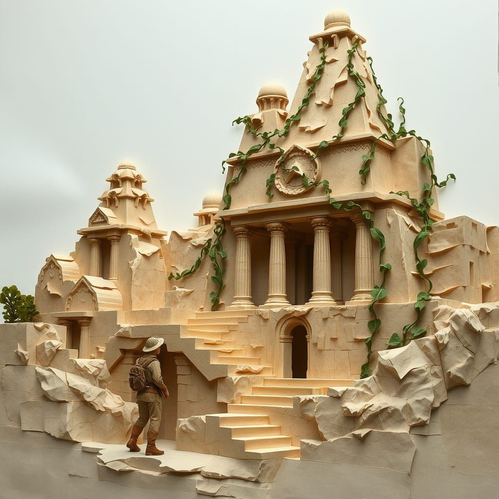 Ancient Paper Temple Complex in Ethereal Fantasy Style