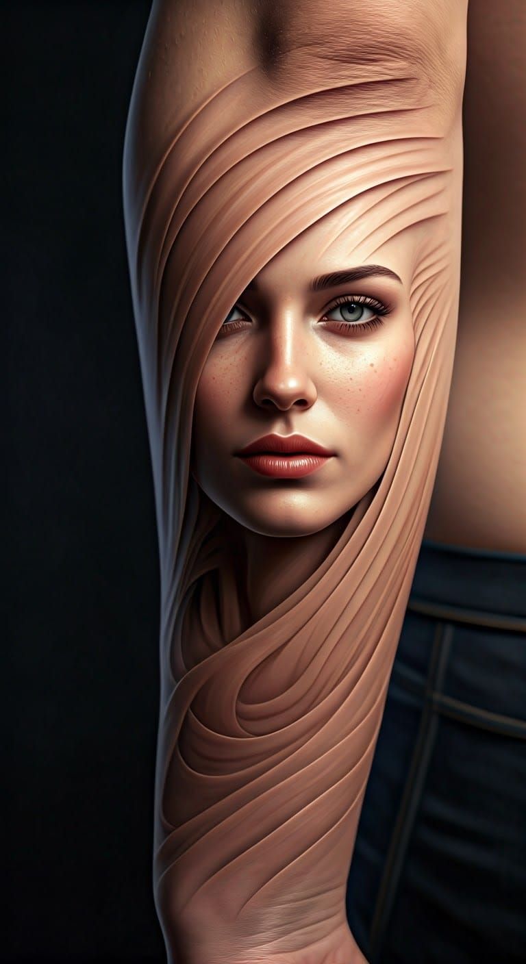 Subtle Ghostly Figure Trapped Beneath Arm in Surreal Scene