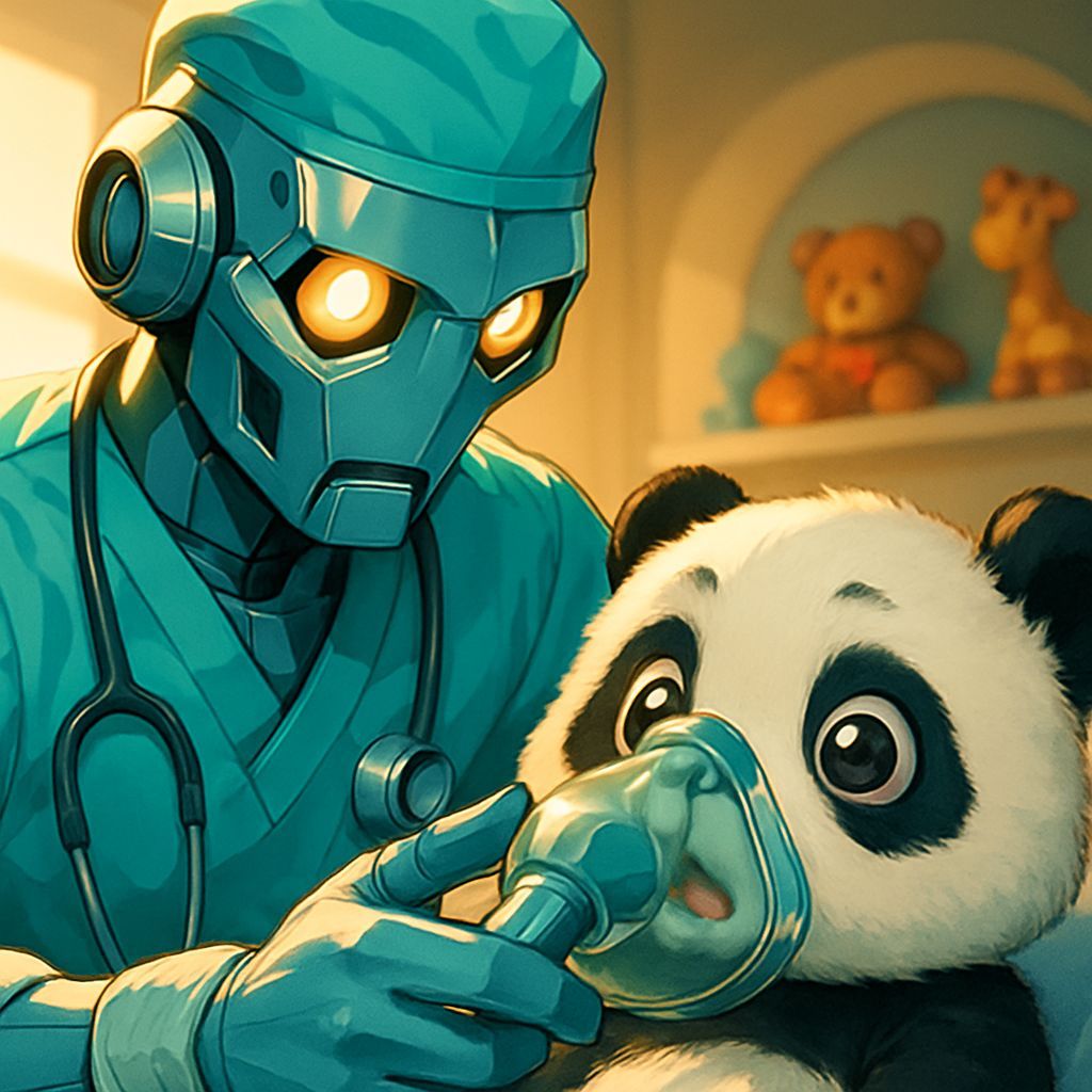 Robot Doctor and Panda in Anime Style