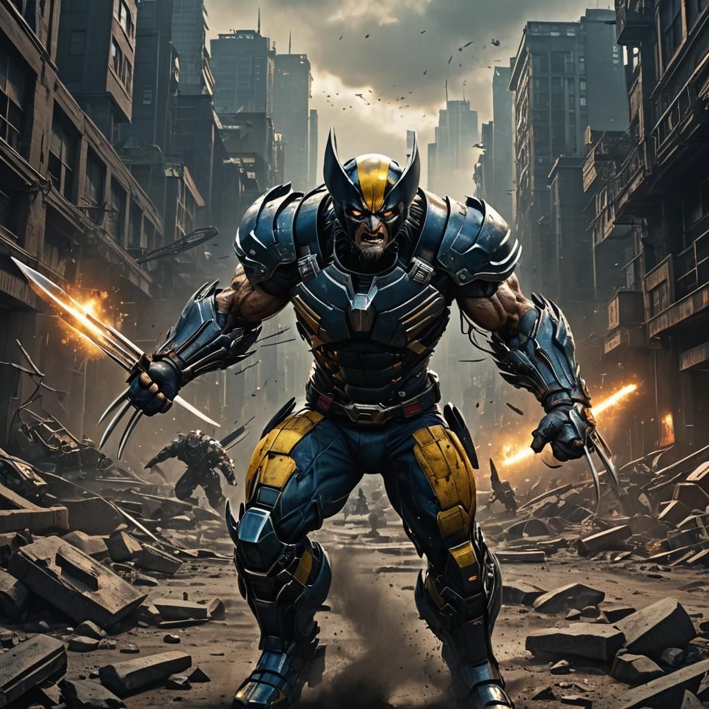 Armored Wolverine in Dark Dystopian Battle