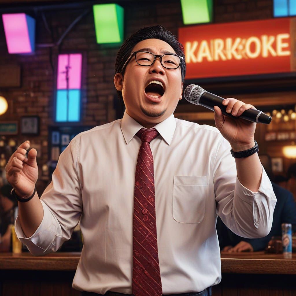 Japanese Businessman Enjoys Karaoke Night in Vibrant Style