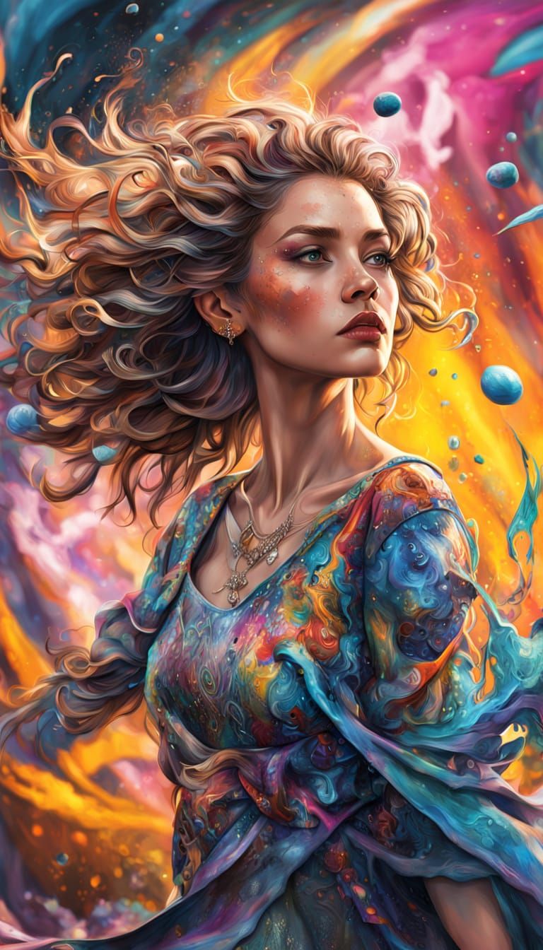 Vibrant Gingham Portrait in Cosmic Street Art Style