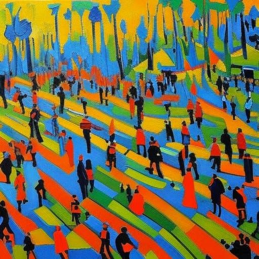 Abstract Maze Scene in Neo-Impressionist Style