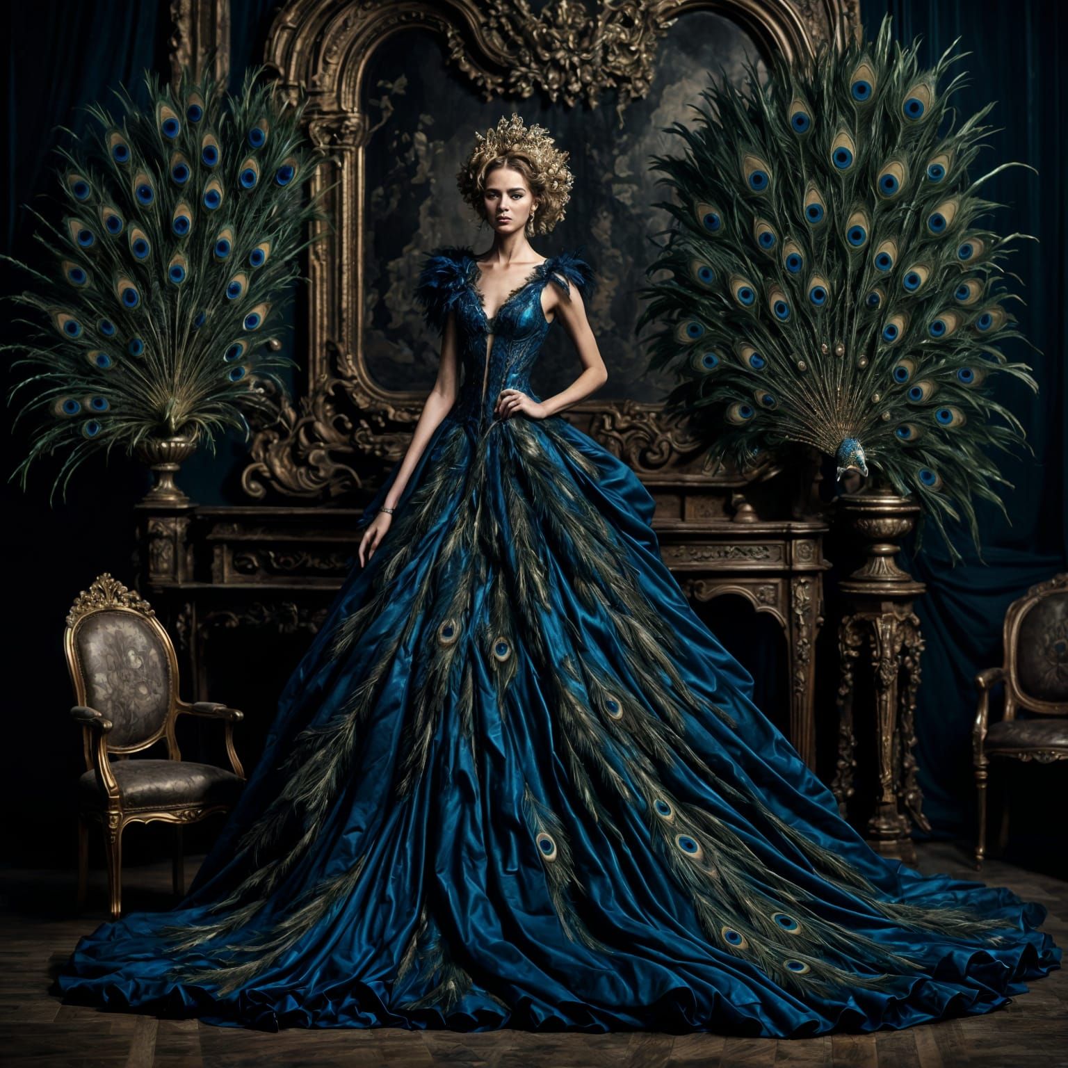 Avant-Garde Peacock Gown in McQueen Style