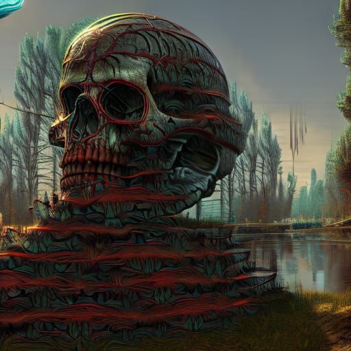 Surreal Skull with Flowing Energy in Digital Art