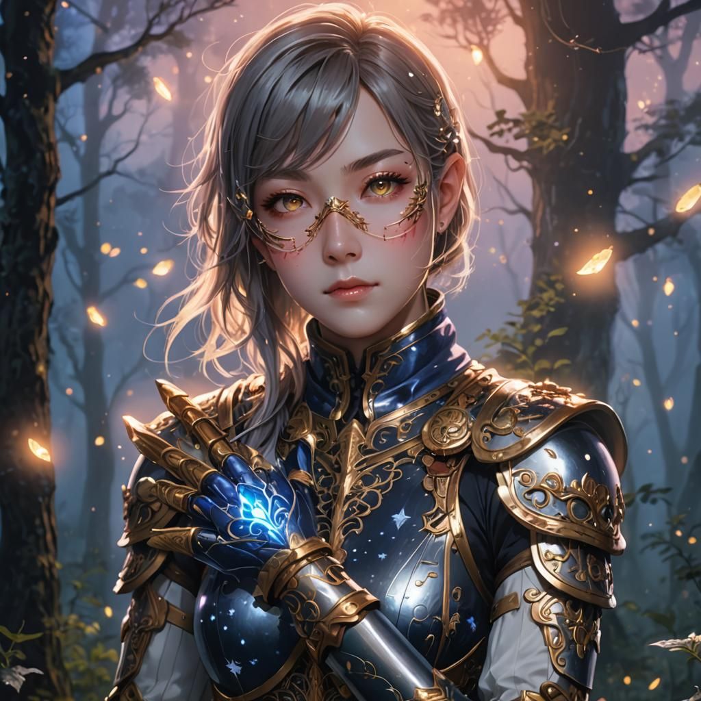 Fantasy Adventurer in Moonlit Forest: Anime Style