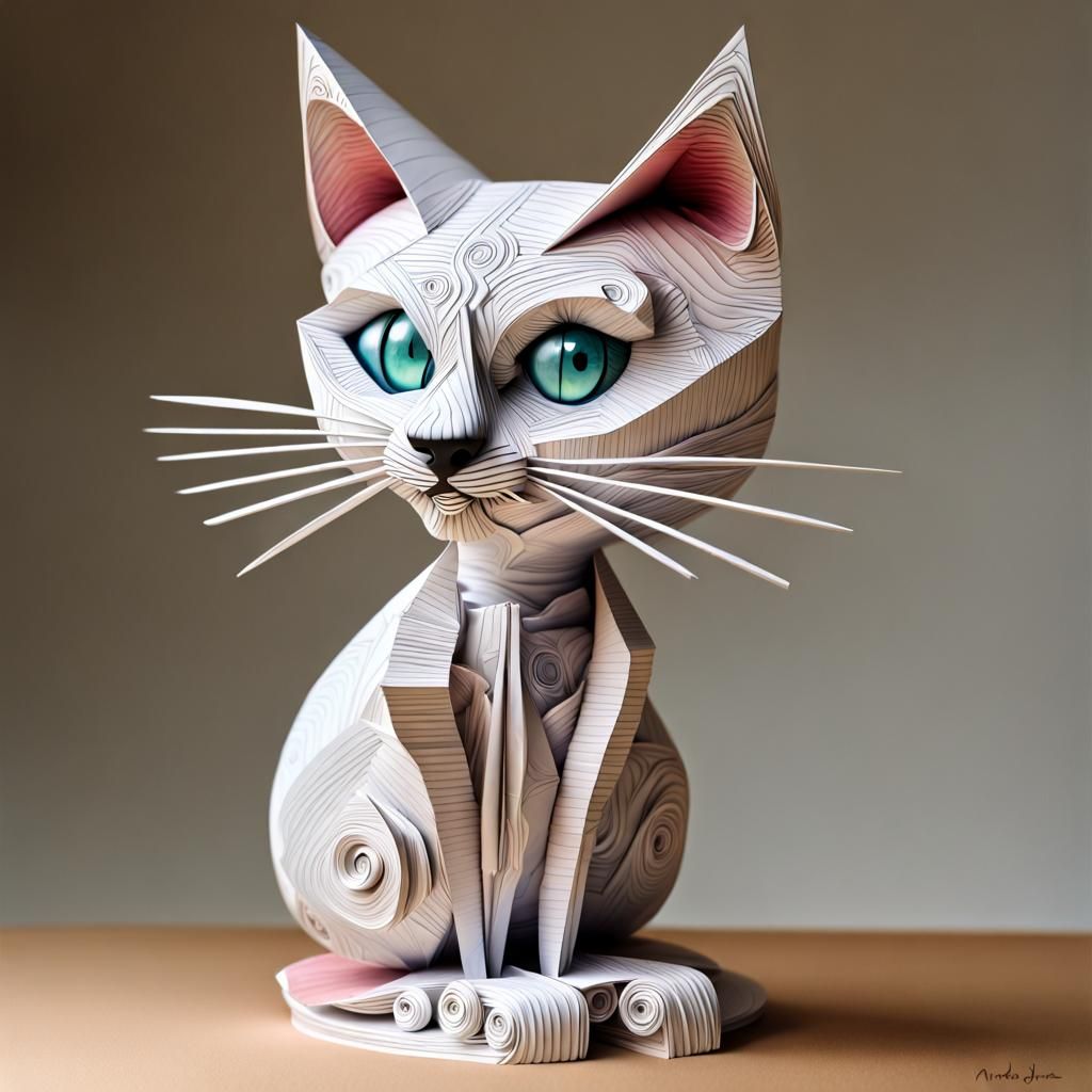 Mischievous Cat: Surreal Paper Sculpture