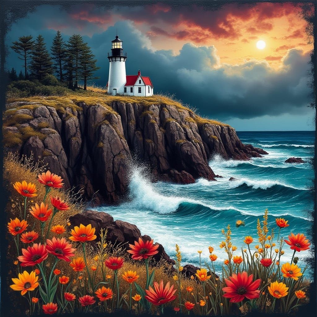 Vibrant Lighthouse Scene in Dark, Australian Nighttime