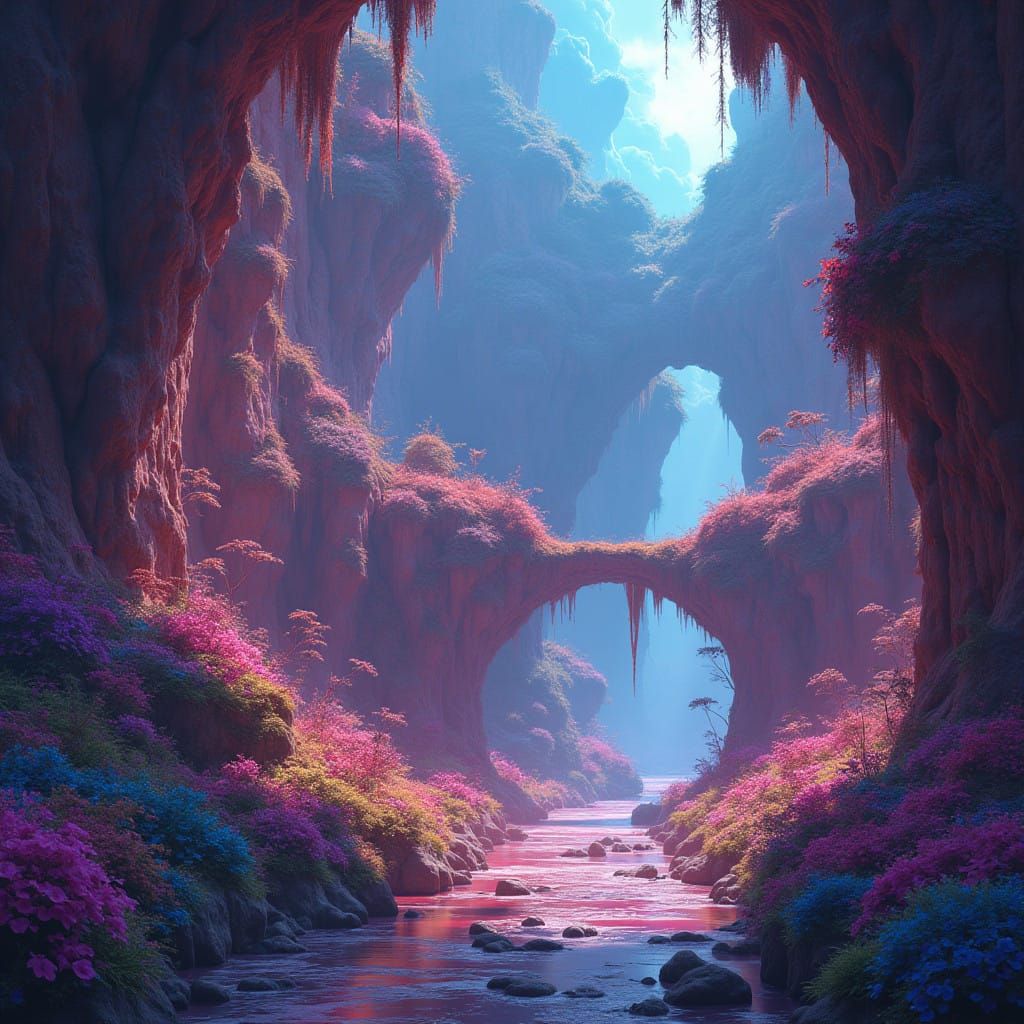 Ethereal Fantasy Realm in Vibrant, Atmospheric Perspective