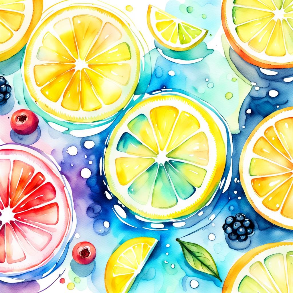Juicy Fruit Lemonade Watercolor Sketch