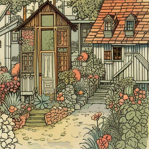 Cozy Cottage in Forbidding City, Graphic Novel Style