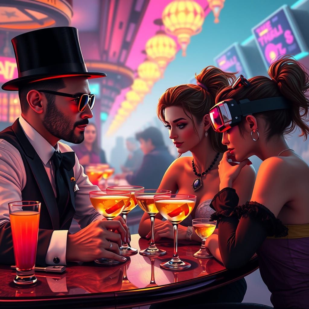 Debonair Gentleman Mingles with Enigmatic Women in Fantasy B...