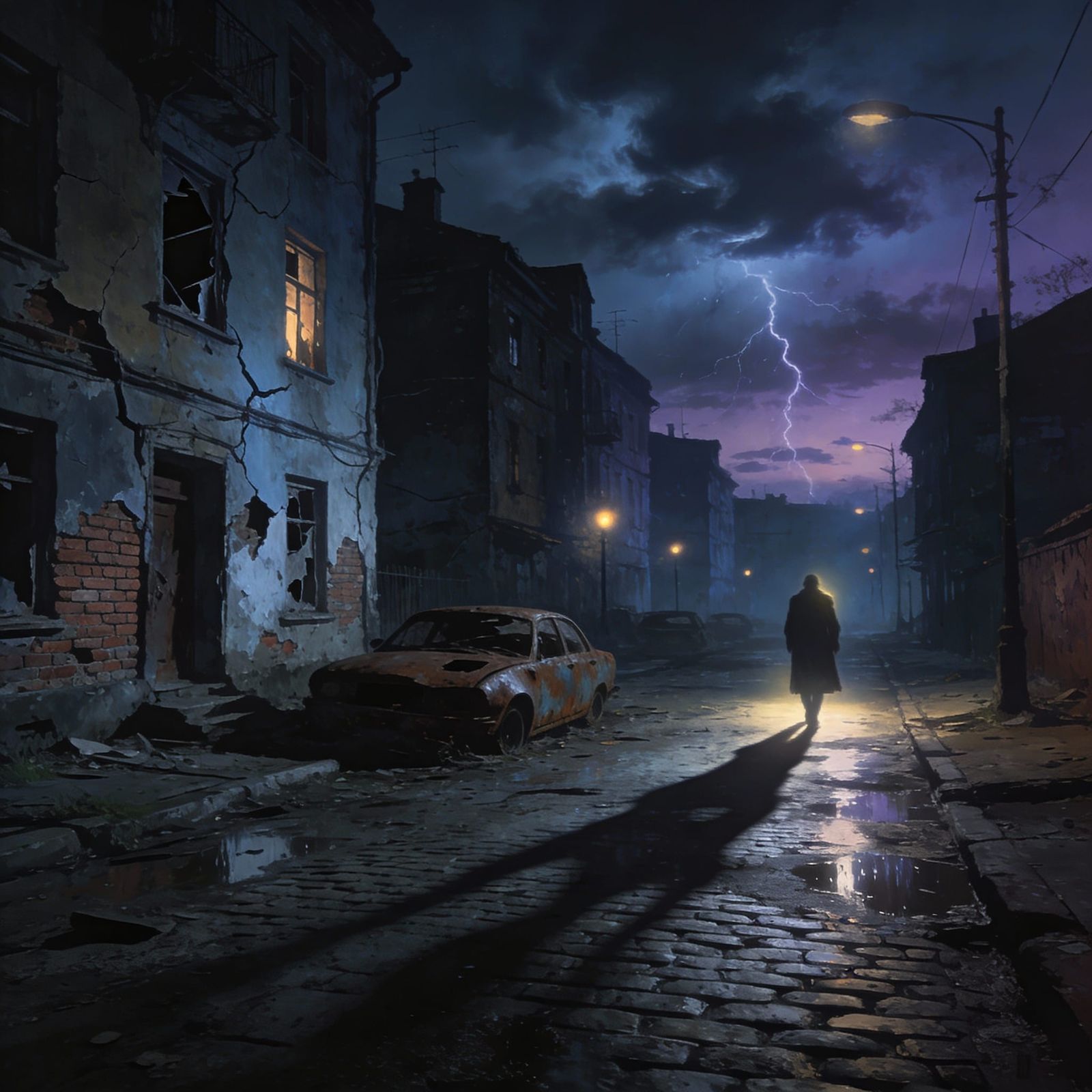 Eerie Twilight Neighborhood Under Stormy Sky