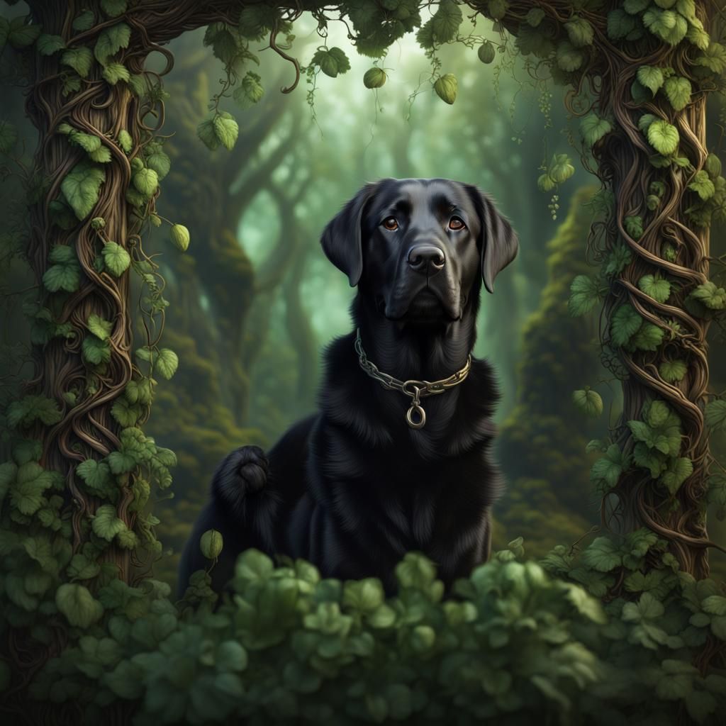 Green-Eyed Black Labrador in Fantasy Art Style