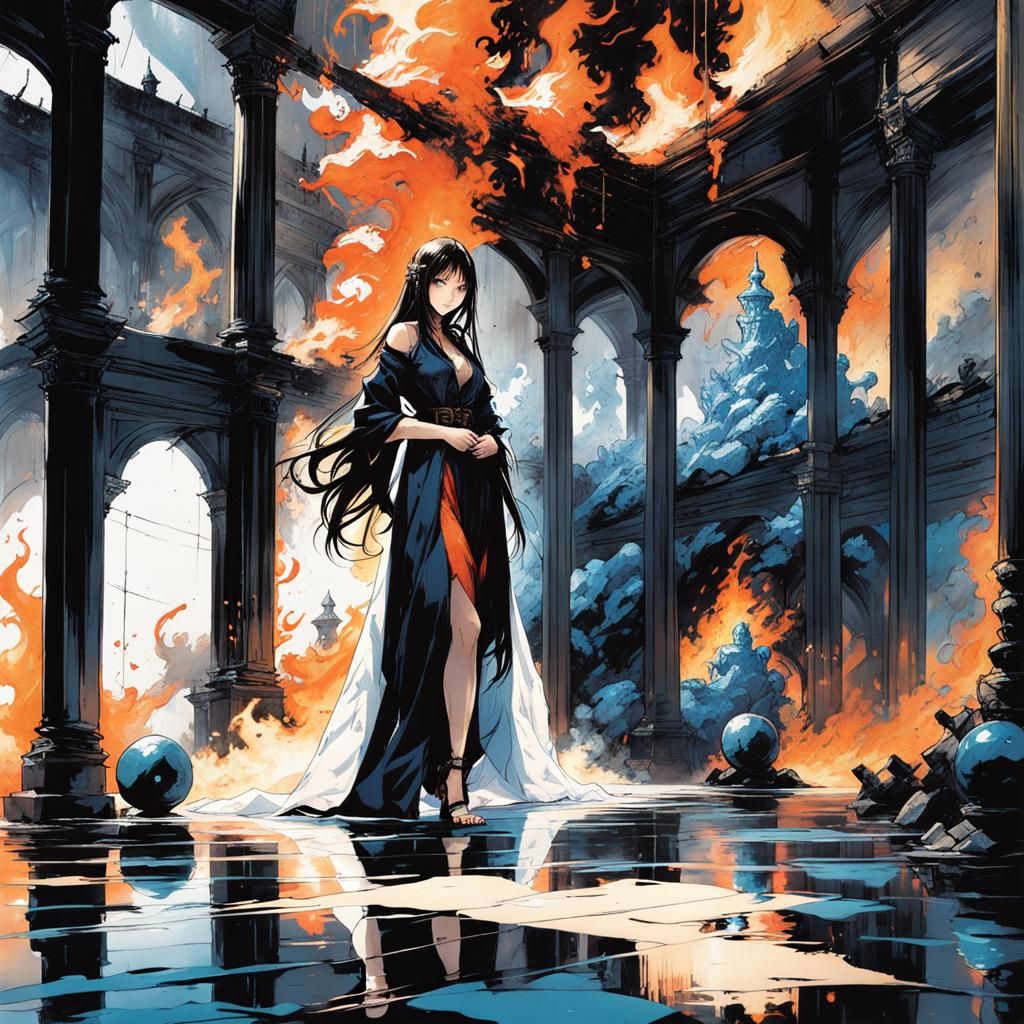 Enchantress Conjures Fire in Dark Fantasy Art