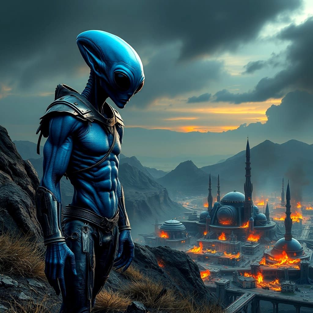 Cobalt Alien Watches Burning Village