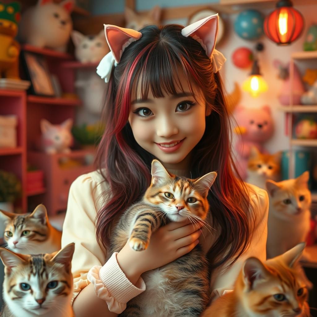 Petite Japanese female cute cats Cafe harajuku fashion show ...