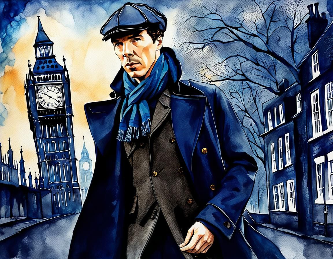 Sherlock Holmes Whimsical Illustration with Cubist Elements