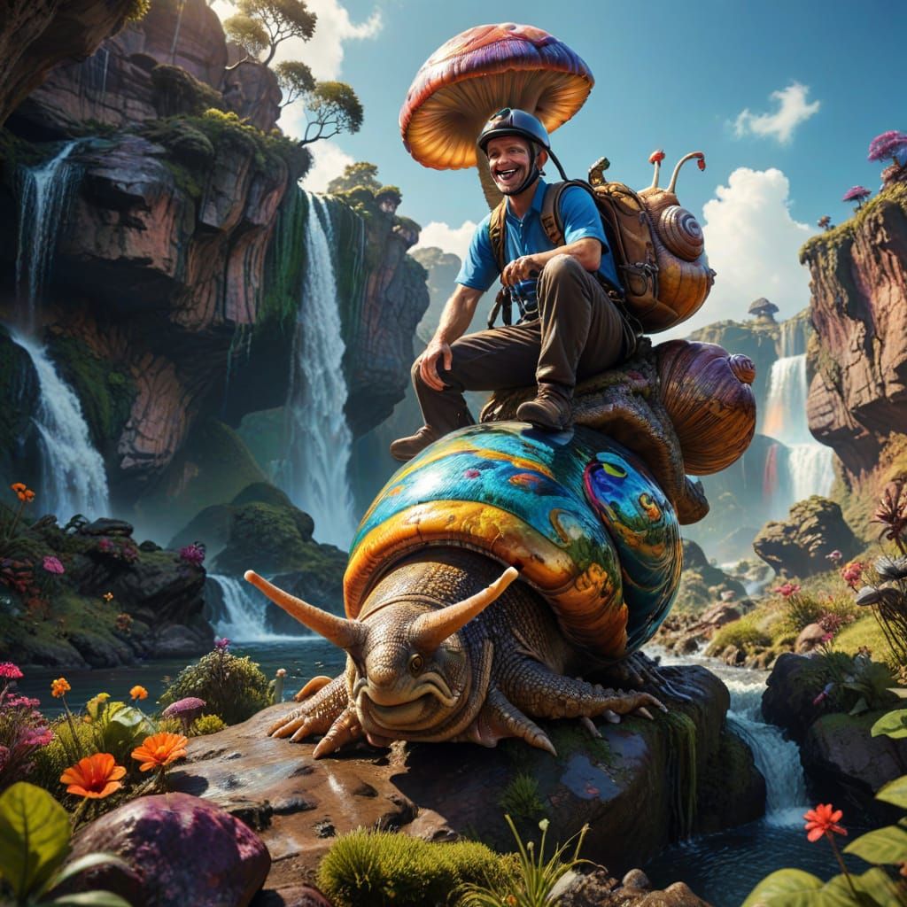 Jockey Rides Giant Snail Through Alien Landscape