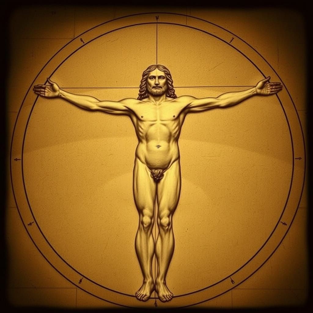 Epic Sepia Portrait of Vitruvian Man in Cinematic Style