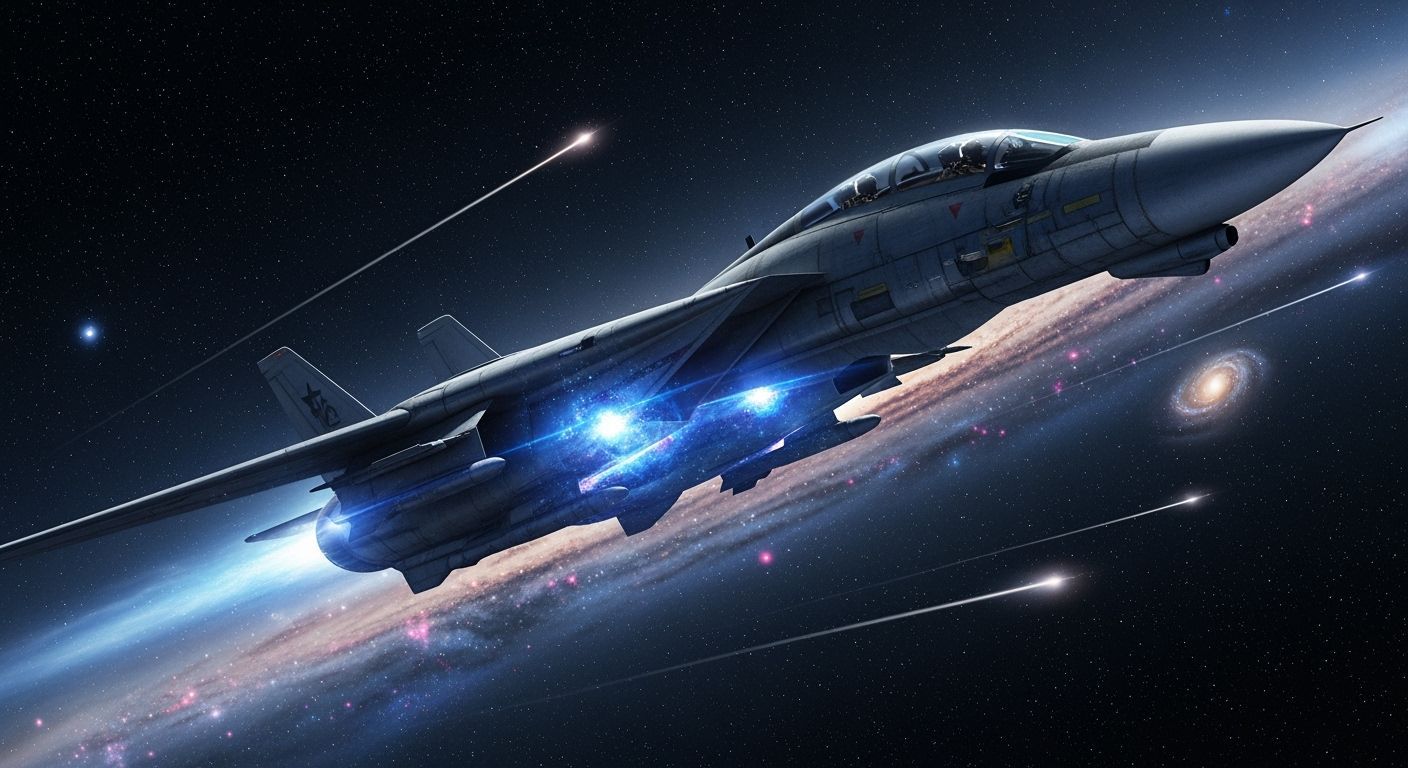 Massive F-14 Tomcat Starship in Deep Space Concept Art