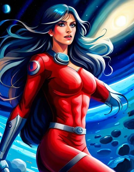 Caroline Munro in Retro Sci-Fi Spacesuit