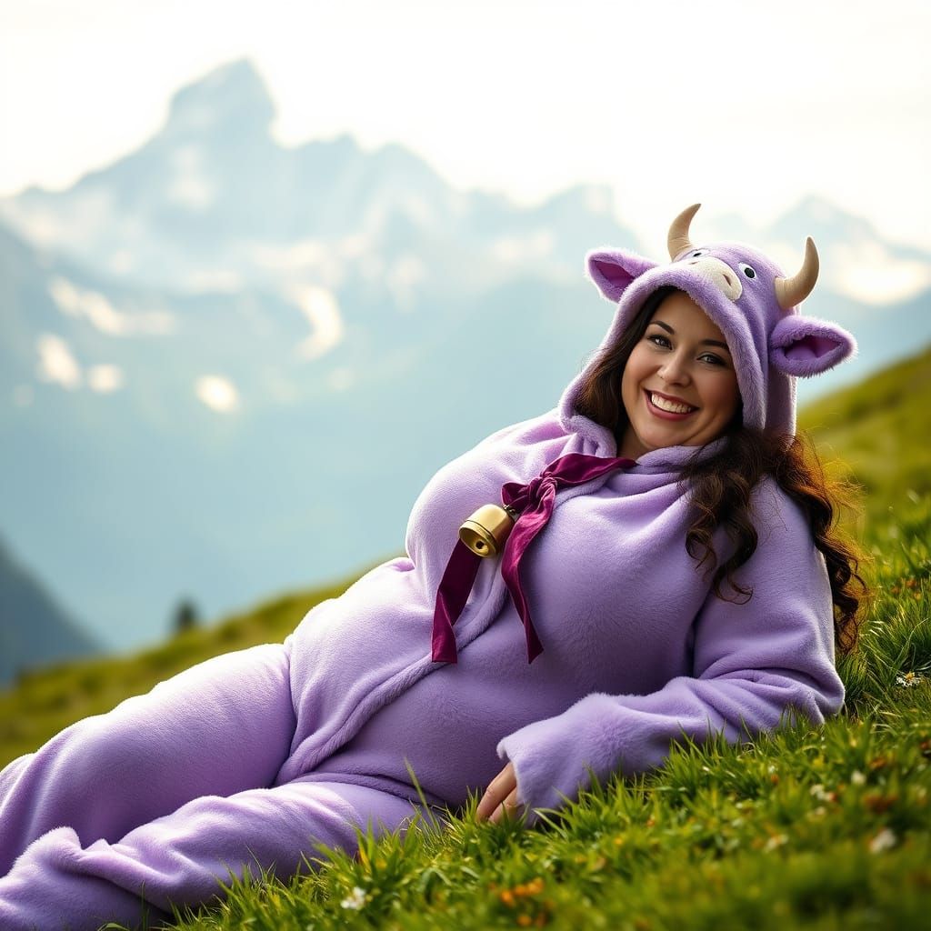 Ethereal Alpine Goddess in Lavender Cow Onesie
