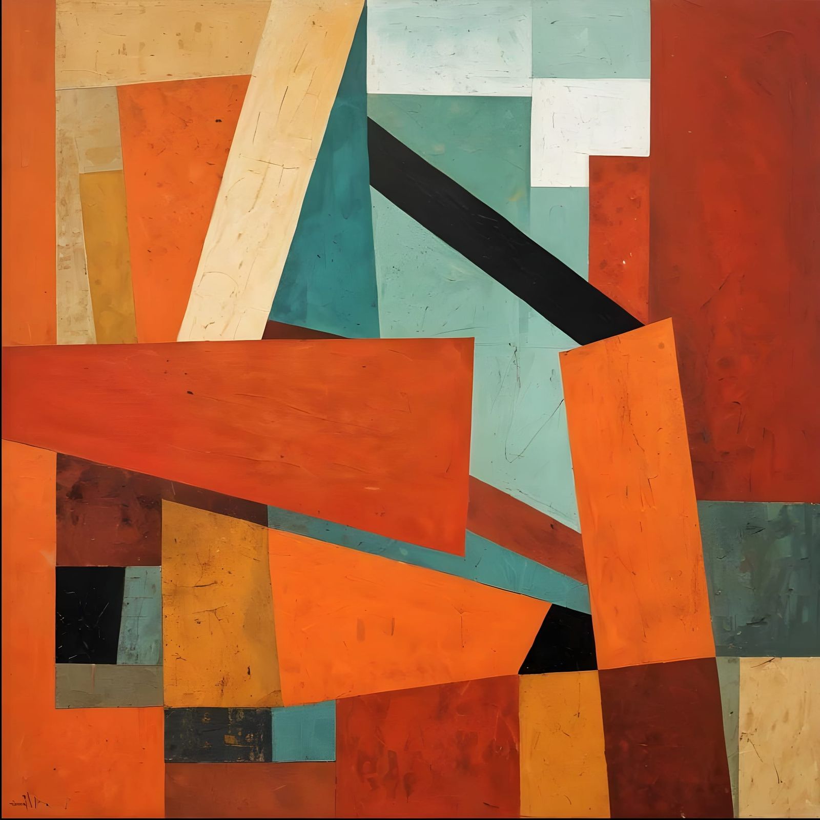 Abstract Mixed Media Painting with Geometric Shapes