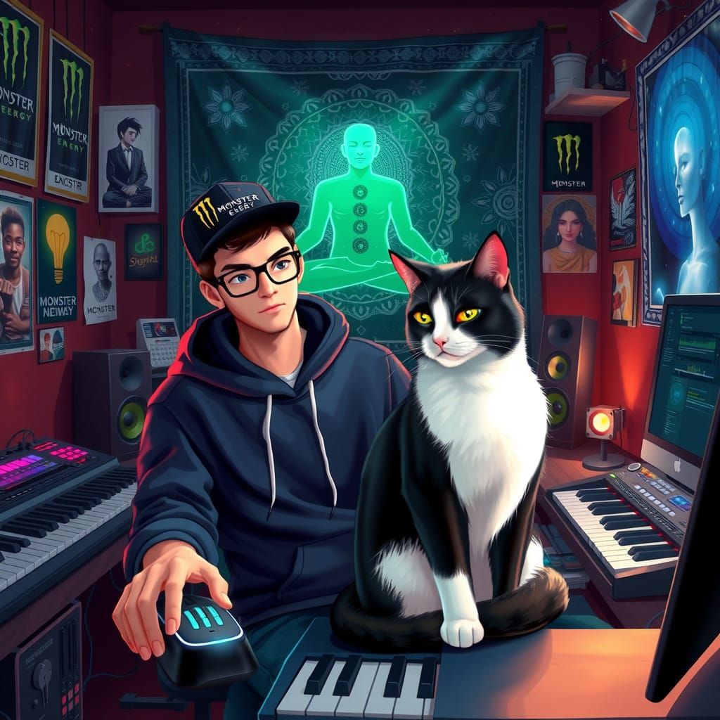 Studio Ghibli-Inspired Musician's Haven with Feline Companio...