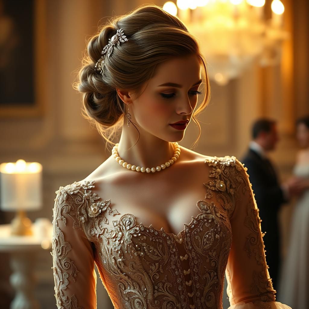 Elegant Woman in Gown with Cinematic Lighting