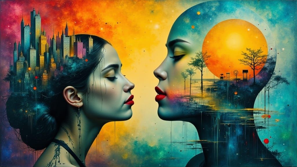 Surreal Portrait: Woman's Head Opens to Whimsical Cityscape